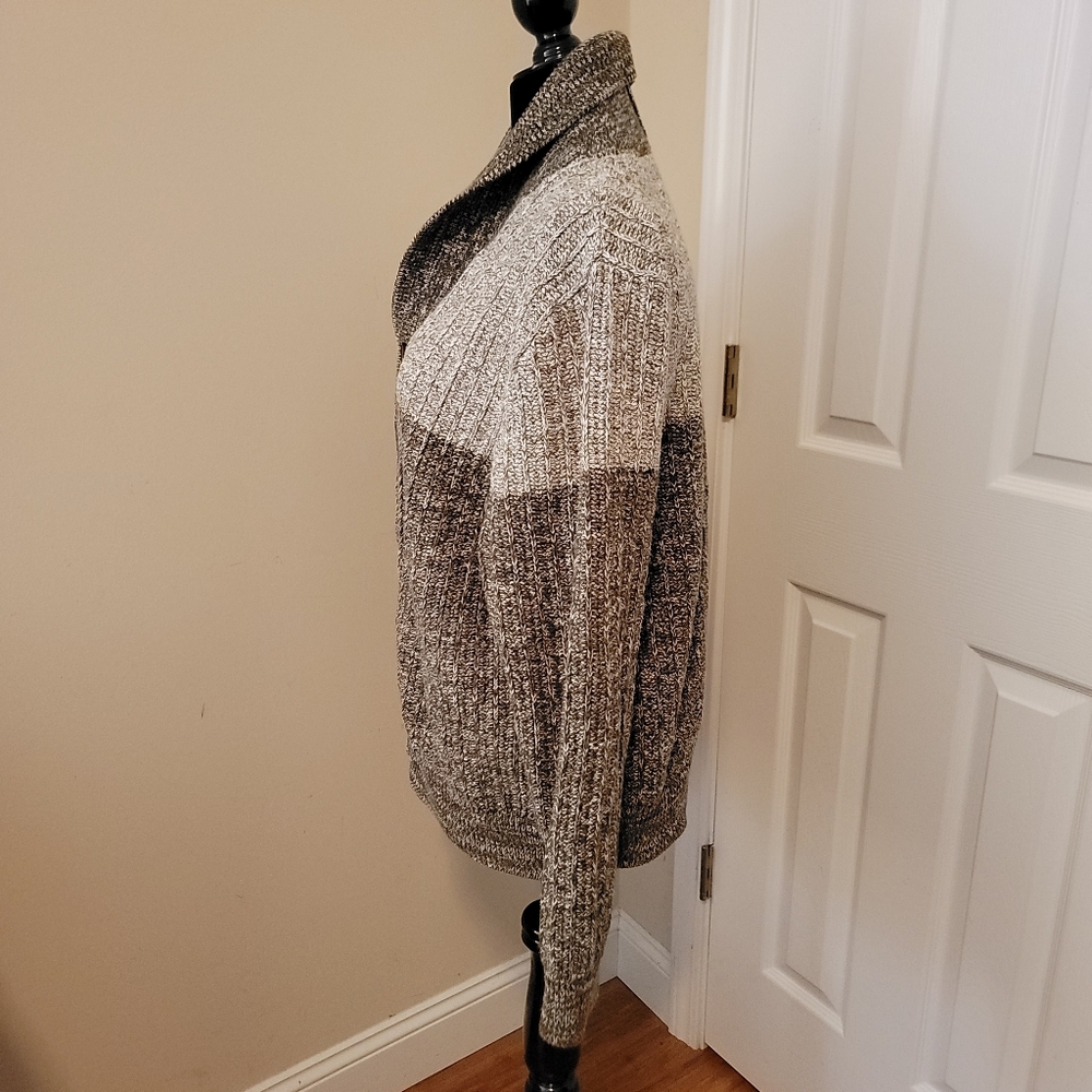 Goodfellow Shawl Collar Grandpa Button Cardigan Brown,Cream Evergreen Size XL - Picture 2 of 9